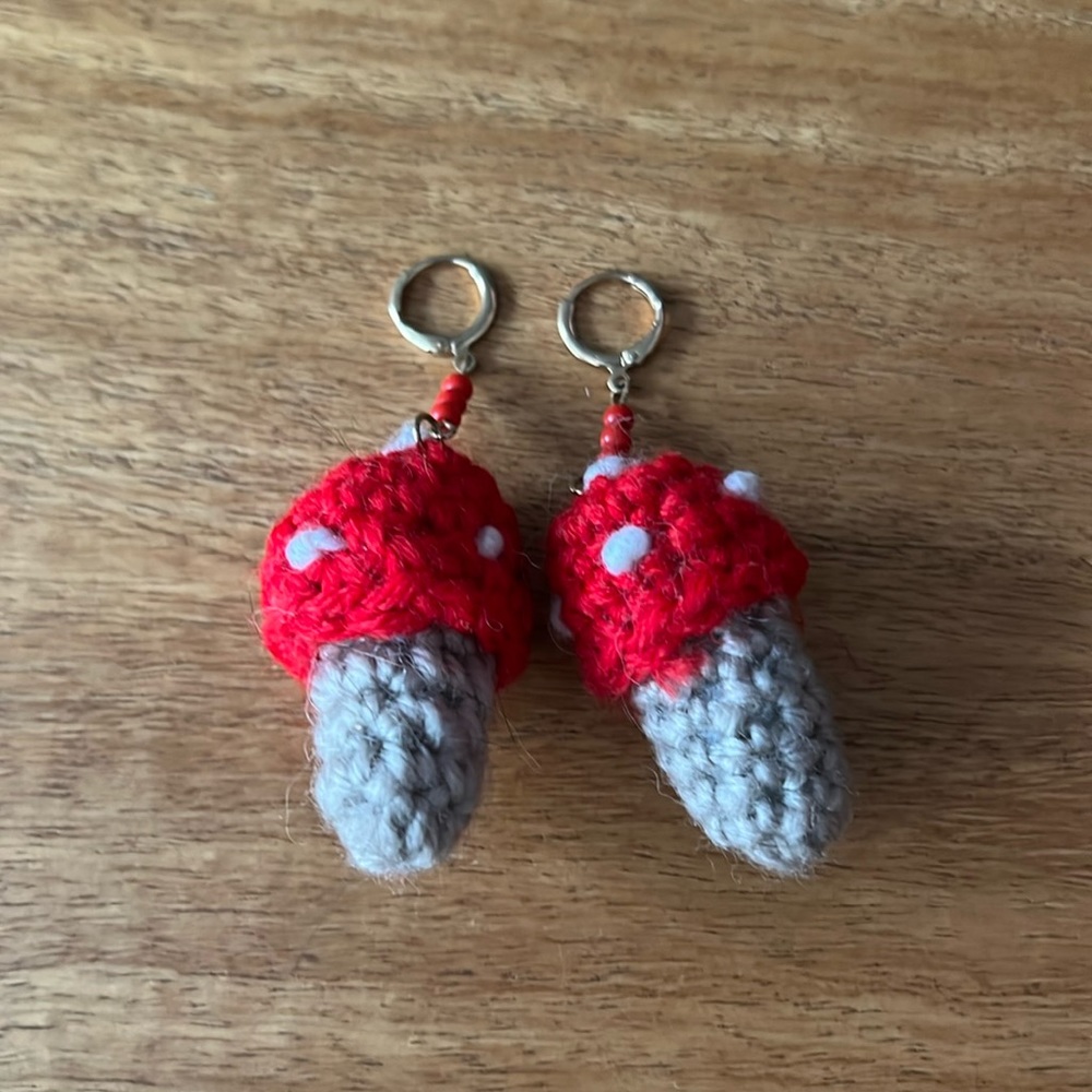 Knitted Mushroom Earrings